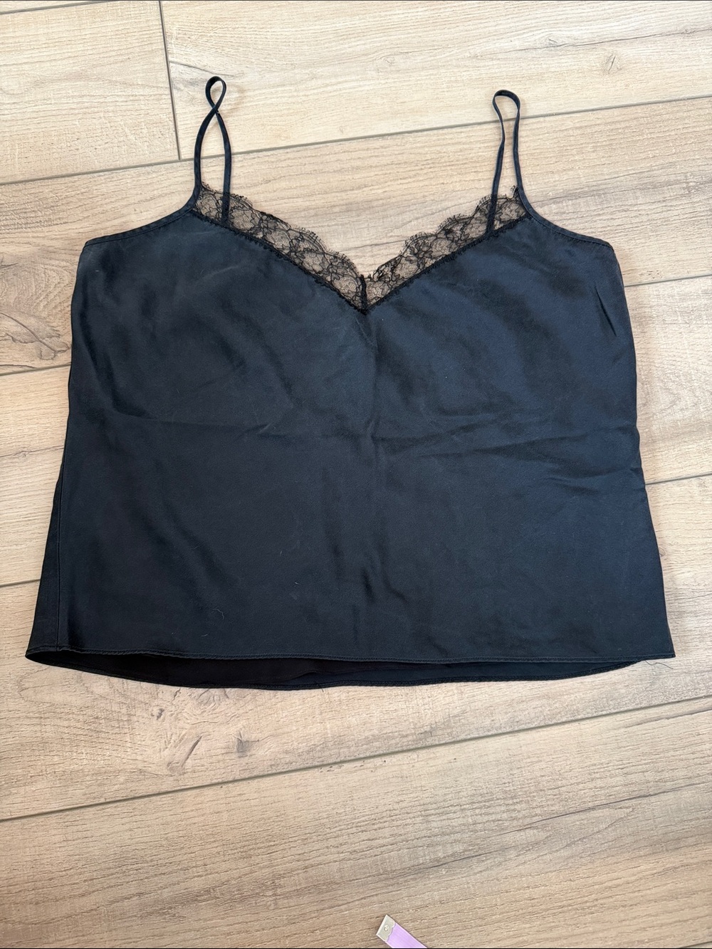 Ralph Lauren Black Silk-Blend Lace Trim Camisole